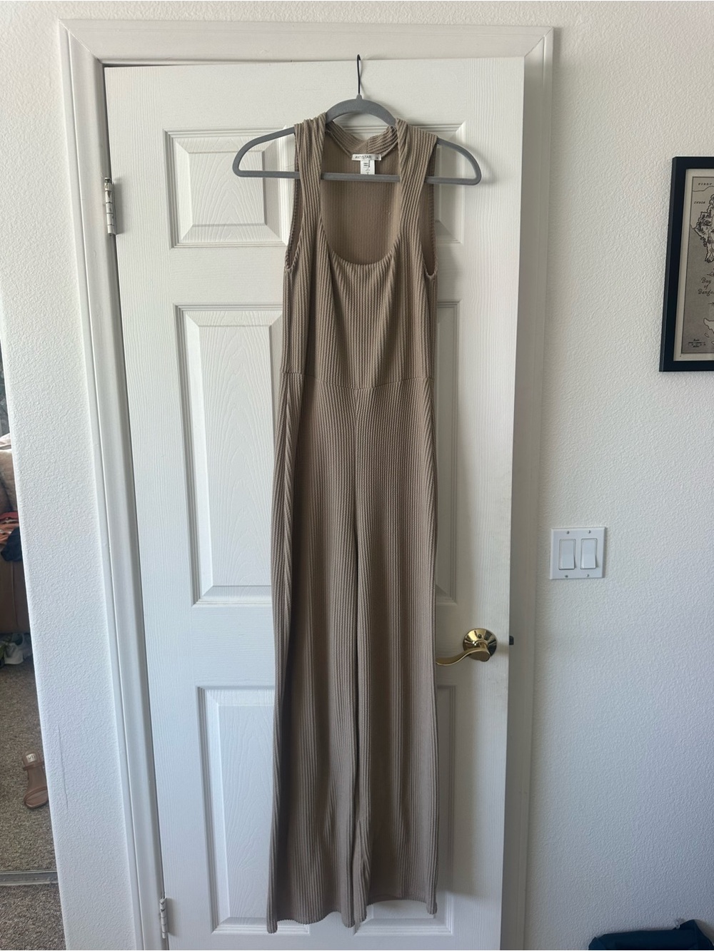 Ribbed Scoop-Neck Jumpsuit in Taupe